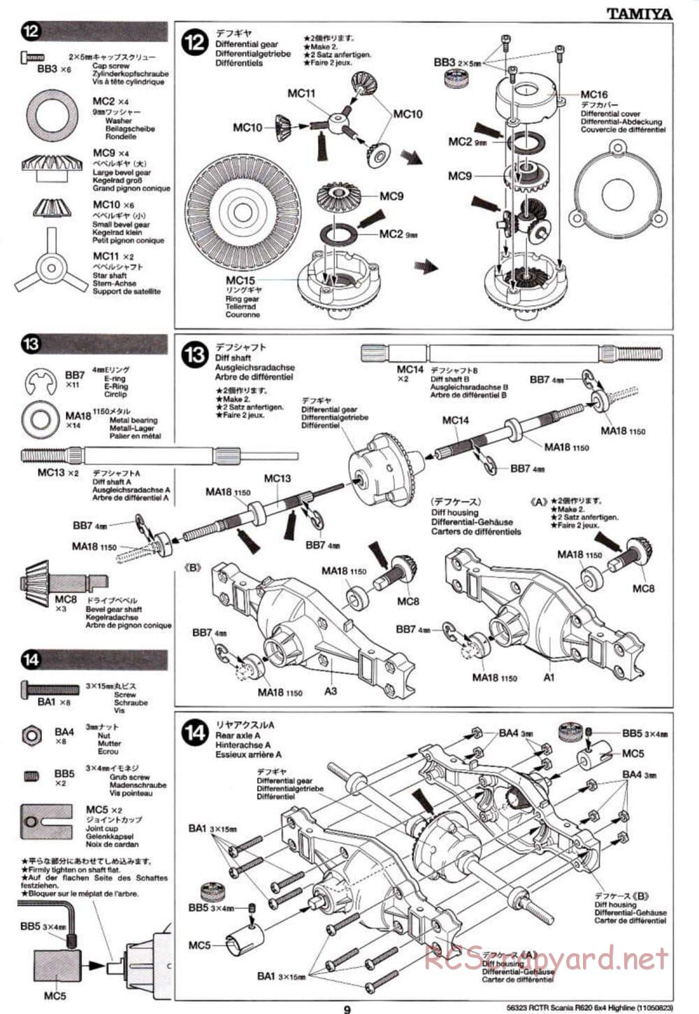 Tamiya - Scania R620 6x4 Highline Tractor Truck Chassis - Manual - Page 9