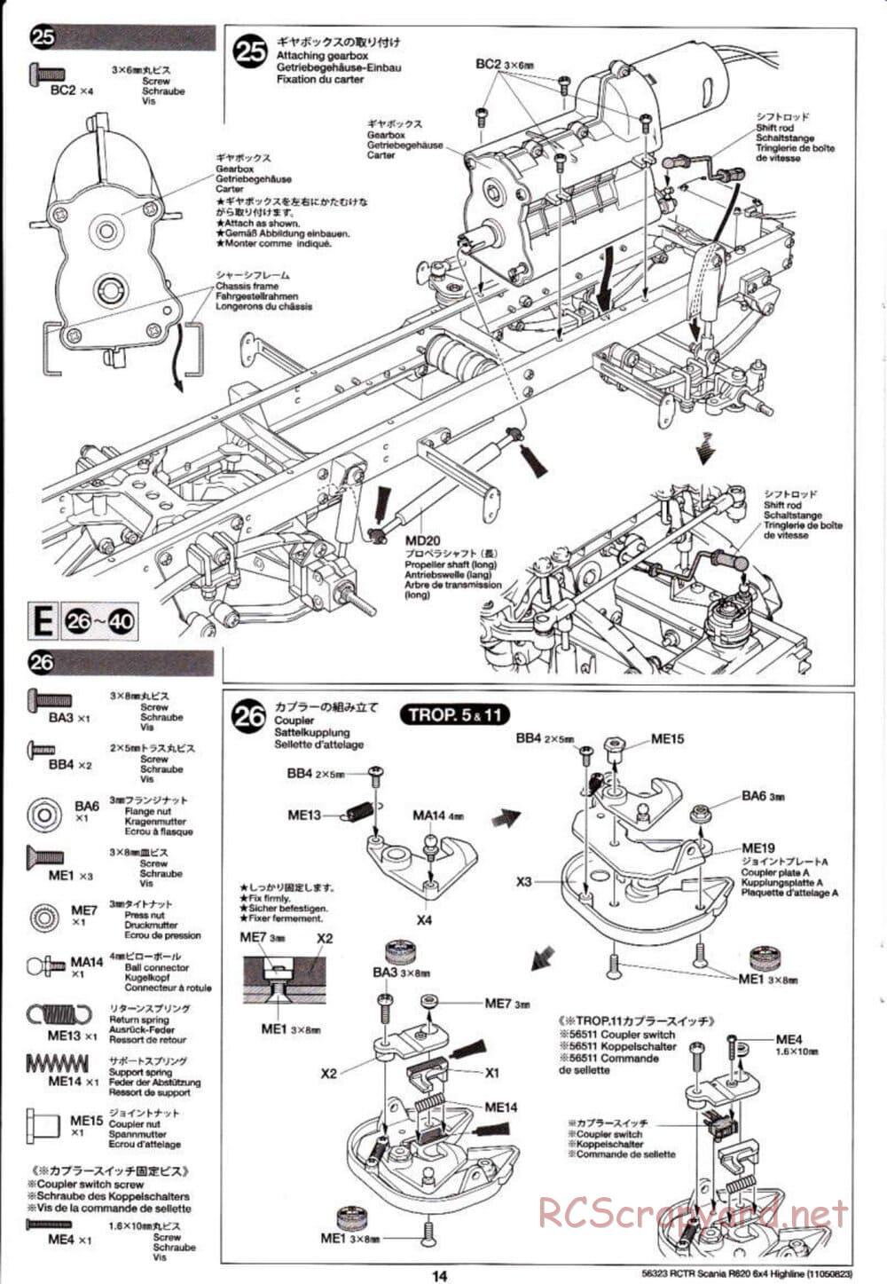Tamiya - Scania R620 6x4 Highline Tractor Truck Chassis - Manual - Page 14