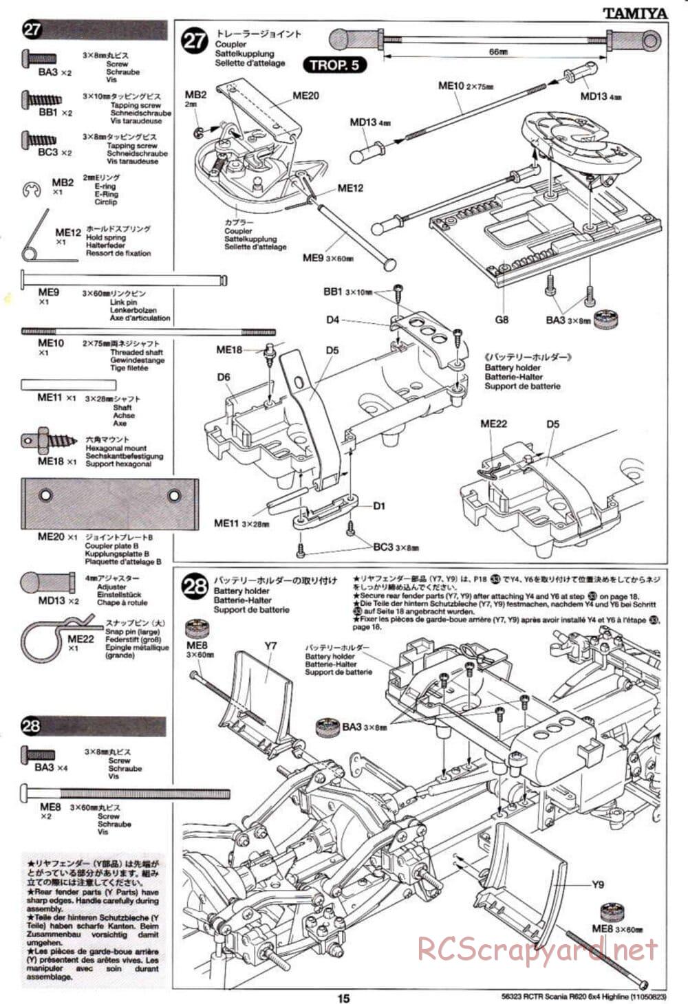 Tamiya - Scania R620 6x4 Highline Tractor Truck Chassis - Manual - Page 15