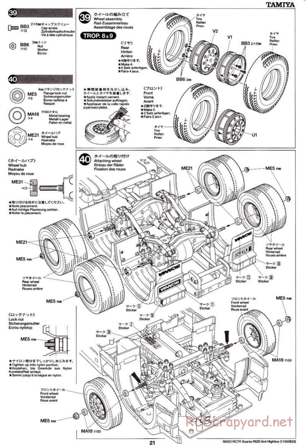 Tamiya - Scania R620 6x4 Highline Tractor Truck Chassis - Manual - Page 21