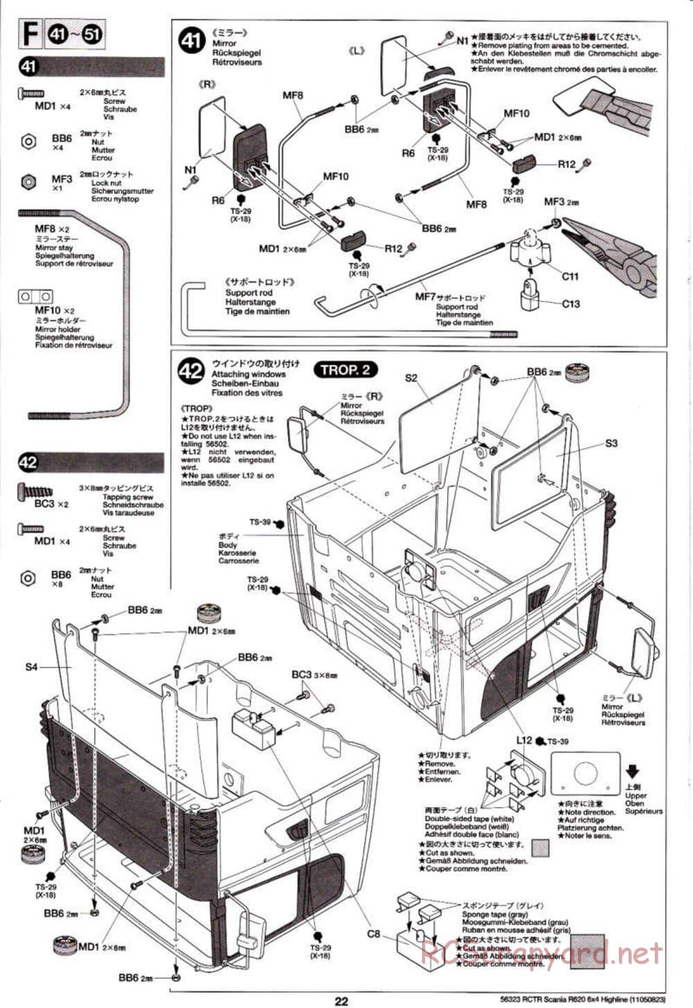 Tamiya - Scania R620 6x4 Highline Tractor Truck Chassis - Manual - Page 22