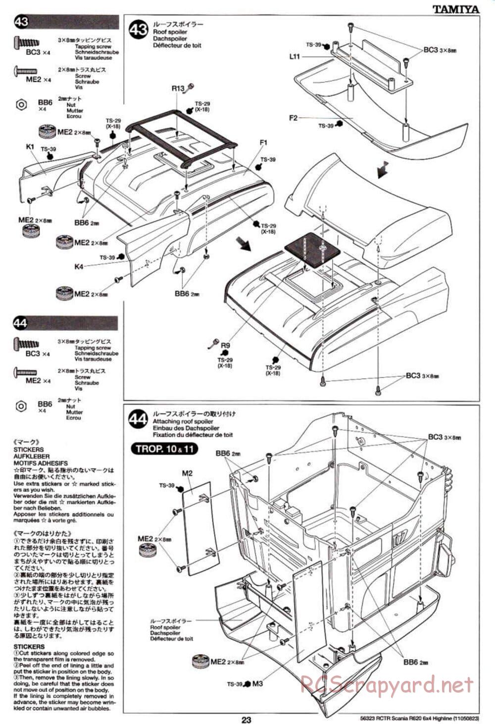 Tamiya - Scania R620 6x4 Highline Tractor Truck Chassis - Manual - Page 23