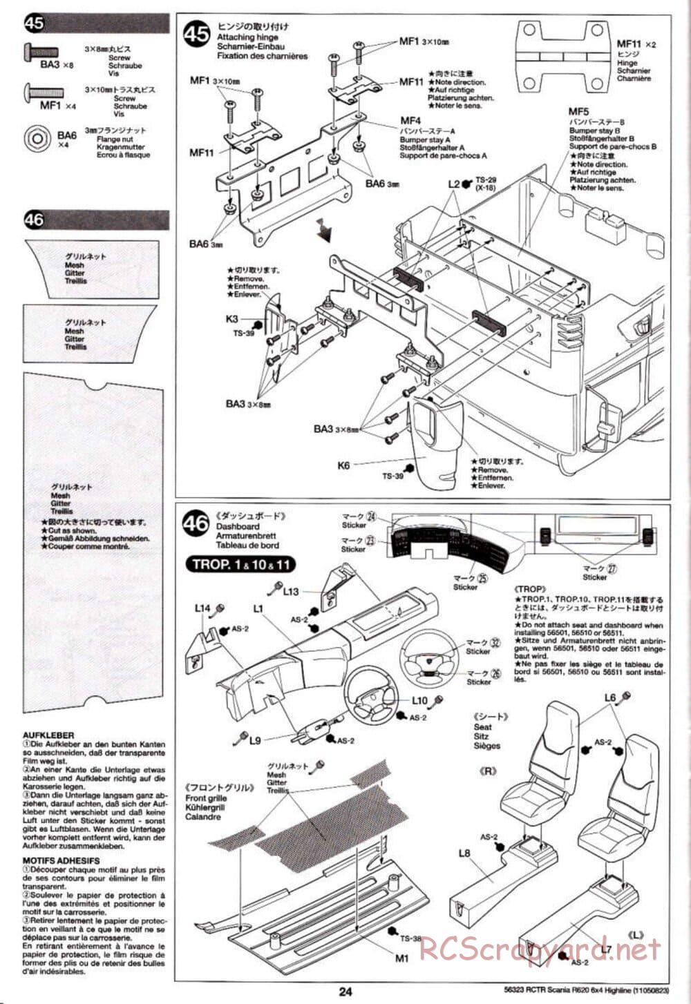 Tamiya - Scania R620 6x4 Highline Tractor Truck Chassis - Manual - Page 24