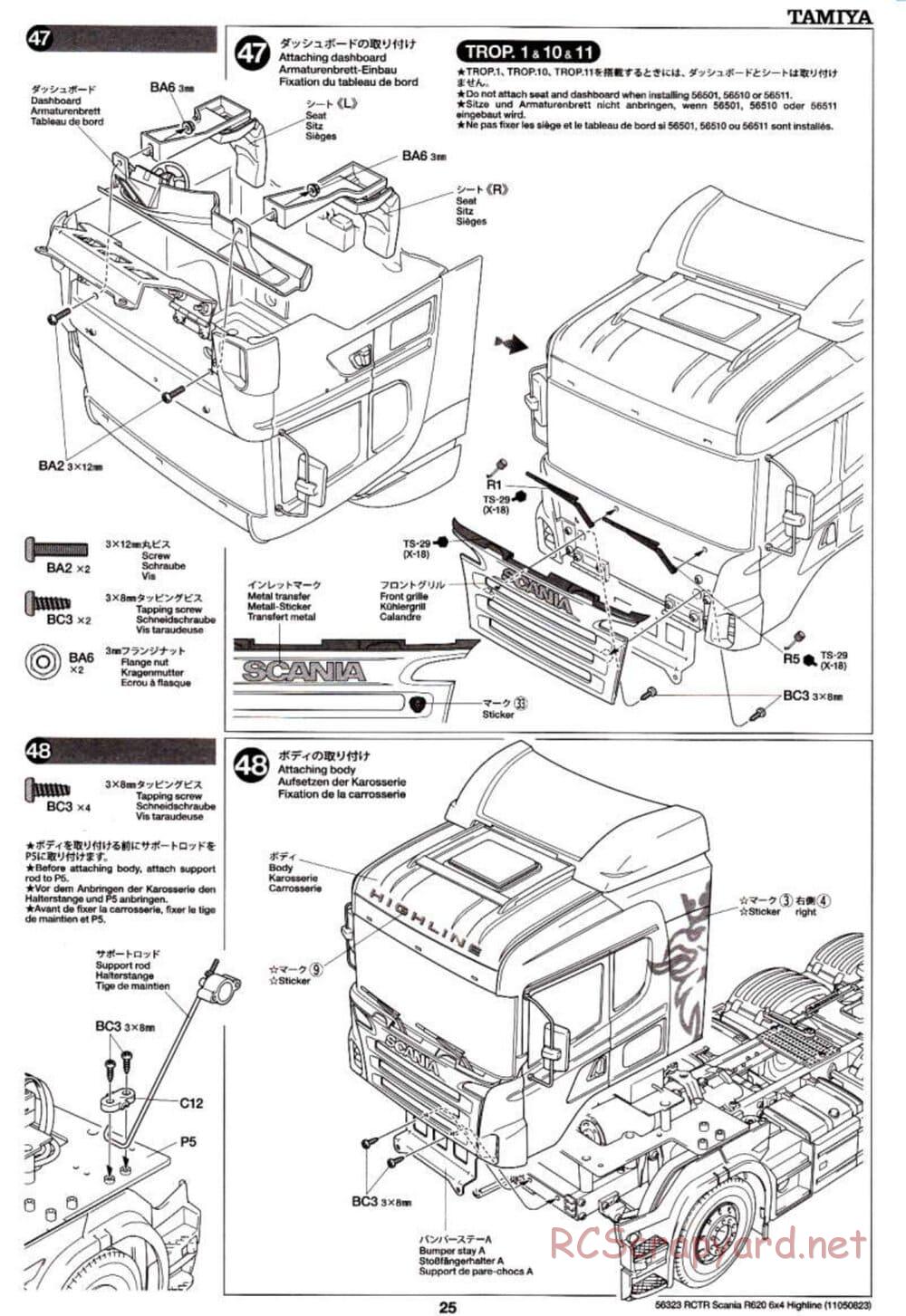 Tamiya - Scania R620 6x4 Highline Tractor Truck Chassis - Manual - Page 25
