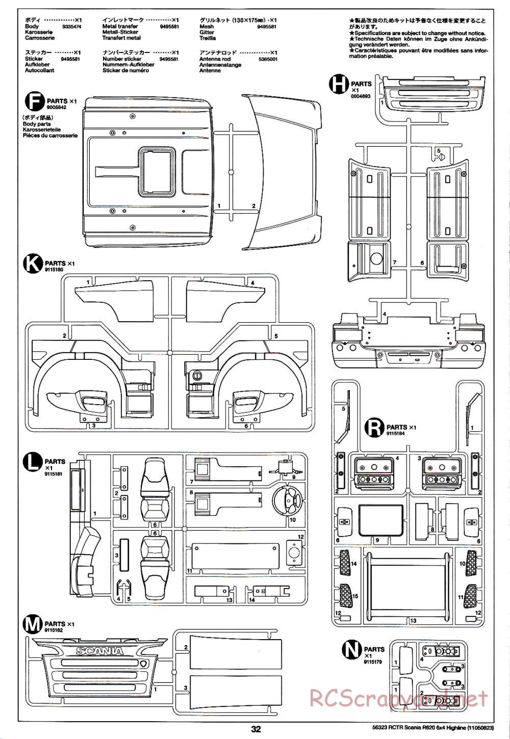Tamiya - Scania R620 6x4 Highline Tractor Truck Chassis - Manual - Page 32