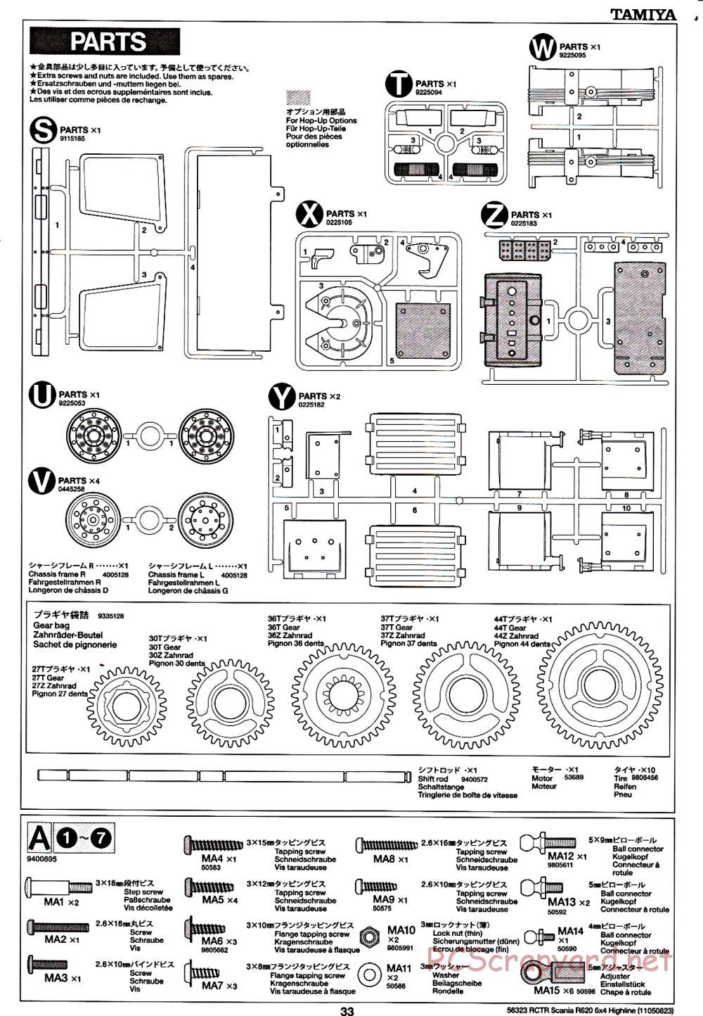 Tamiya - Scania R620 6x4 Highline Tractor Truck Chassis - Manual - Page 33