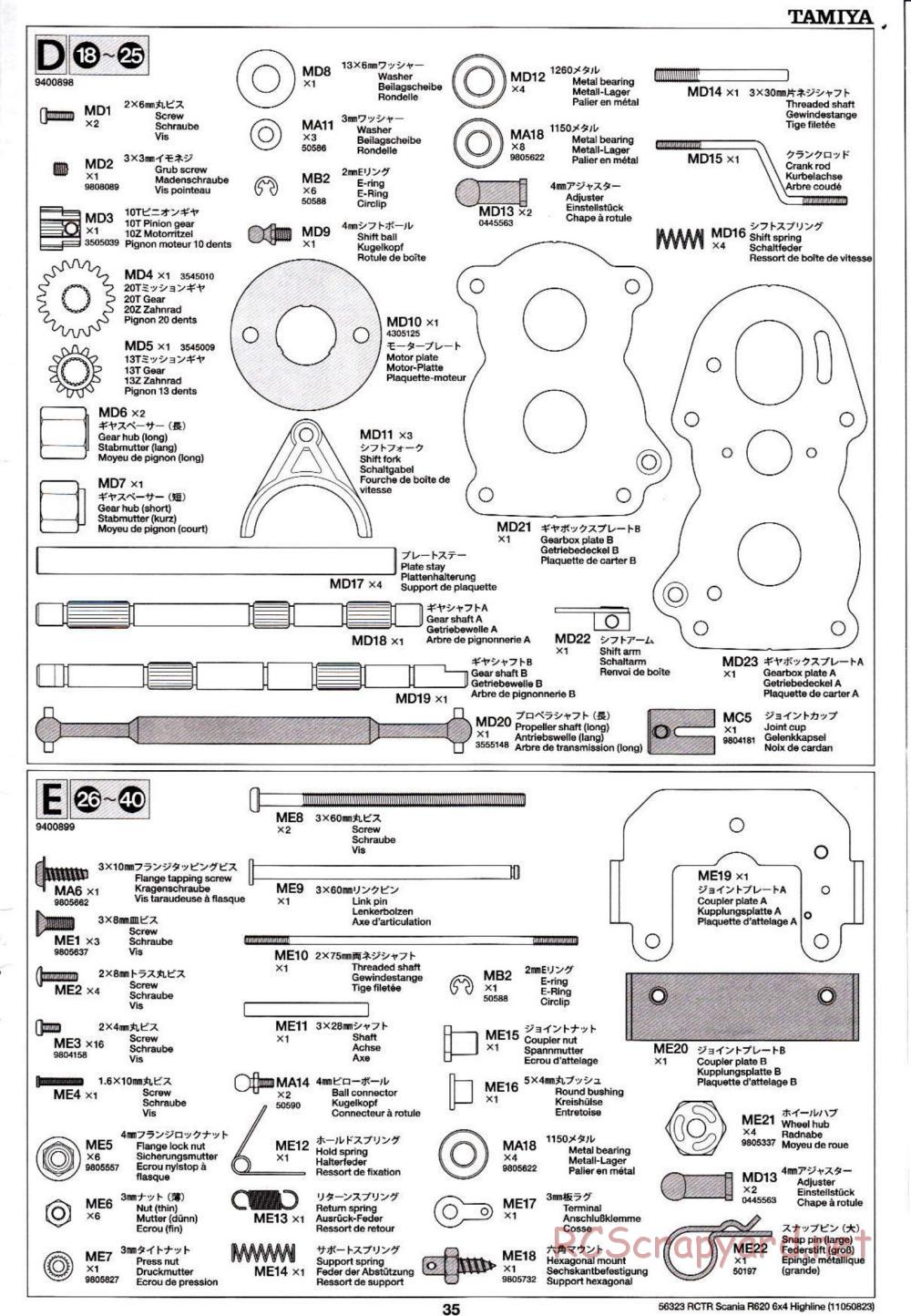 Tamiya - Scania R620 6x4 Highline Tractor Truck Chassis - Manual - Page 35