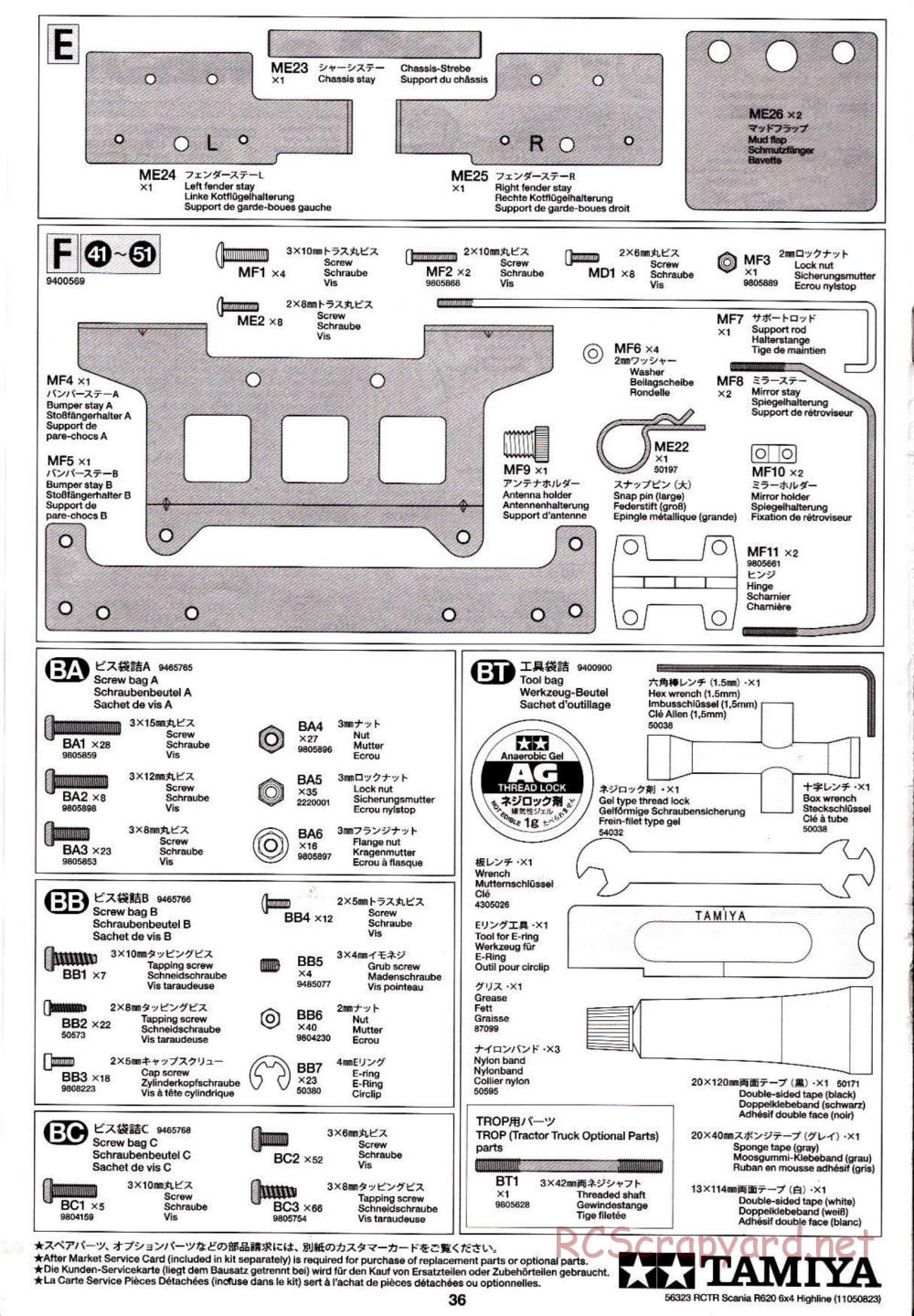 Tamiya - Scania R620 6x4 Highline Tractor Truck Chassis - Manual - Page 36