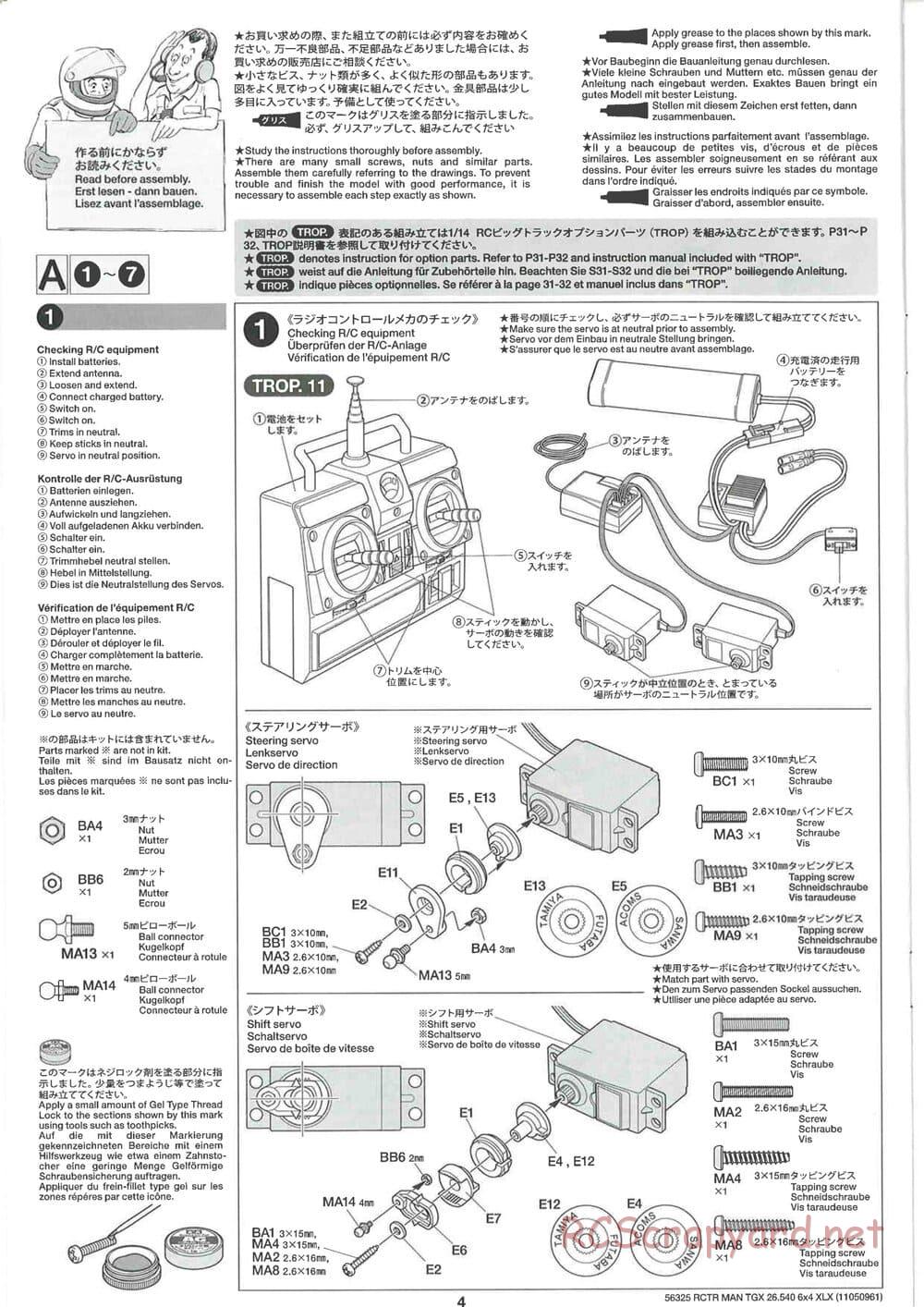 Tamiya - MAN TGX 26.540 6x4 XLX Tractor Truck Chassis - Manual - Page 4