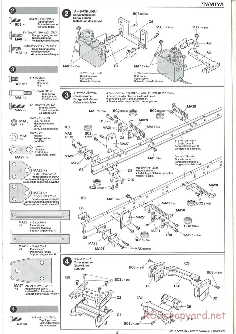 Tamiya - MAN TGX 26.540 6x4 XLX Tractor Truck Chassis - Manual - Page 5