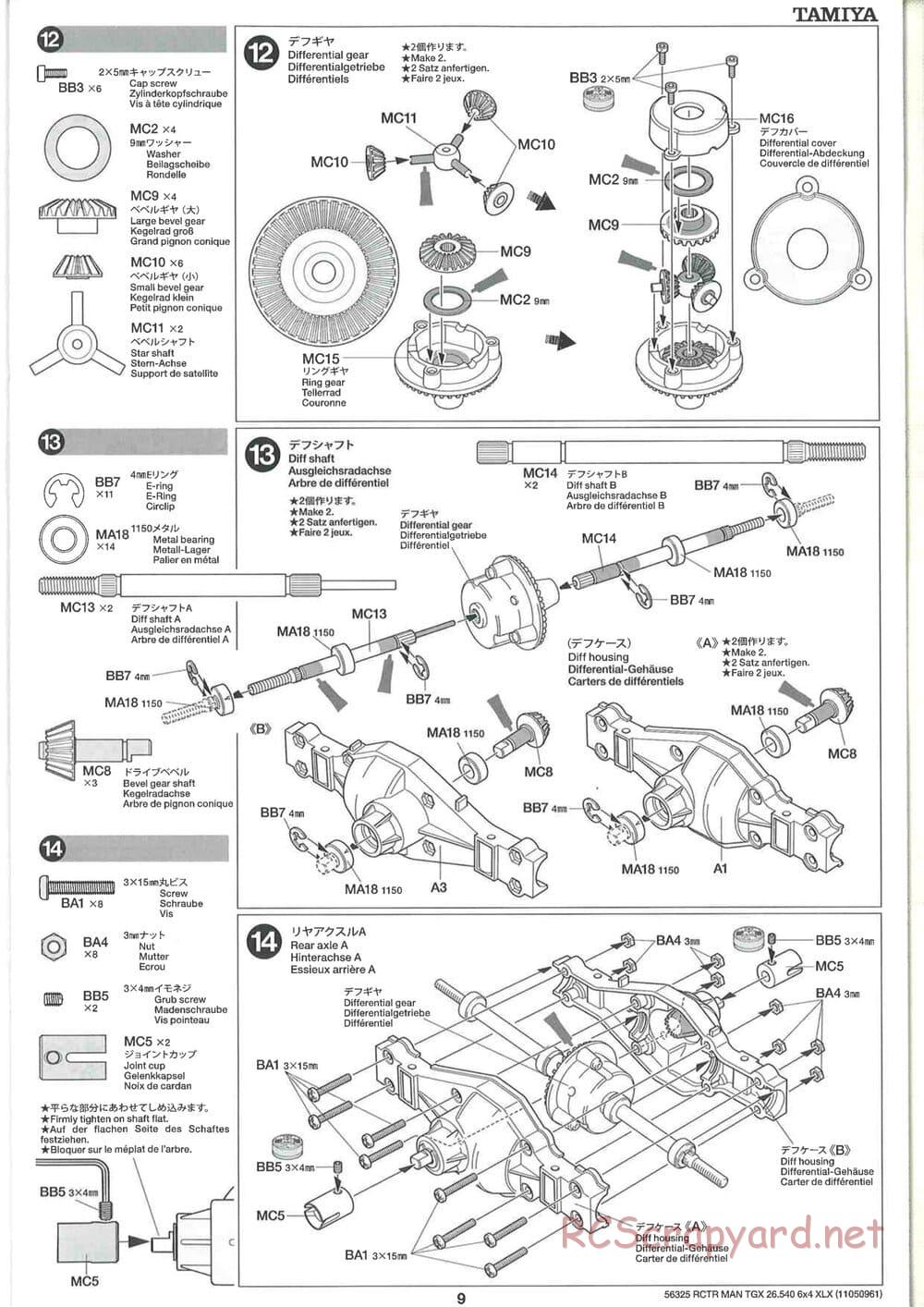 Tamiya - MAN TGX 26.540 6x4 XLX Tractor Truck Chassis - Manual - Page 9