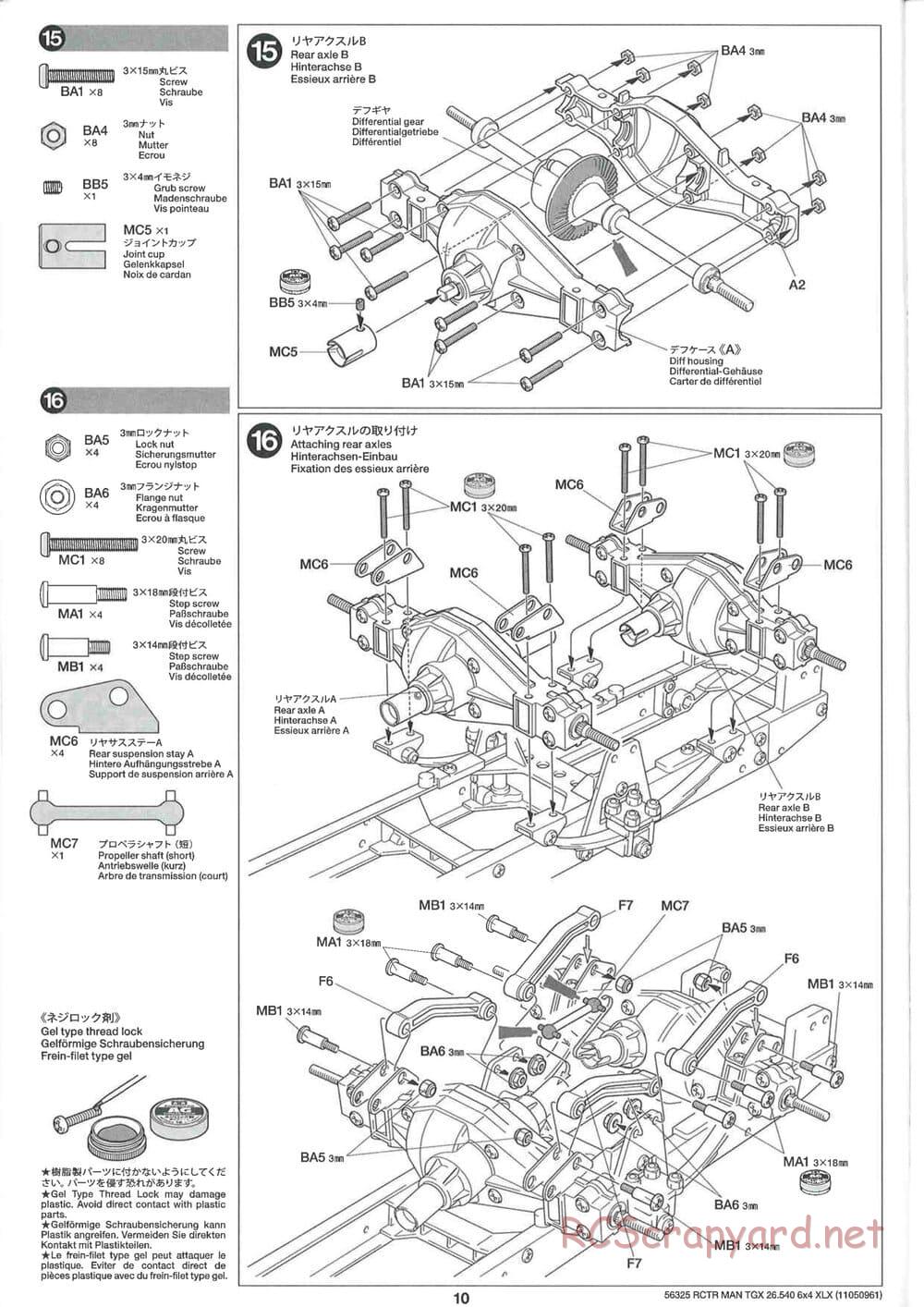 Tamiya - MAN TGX 26.540 6x4 XLX Tractor Truck Chassis - Manual - Page 10