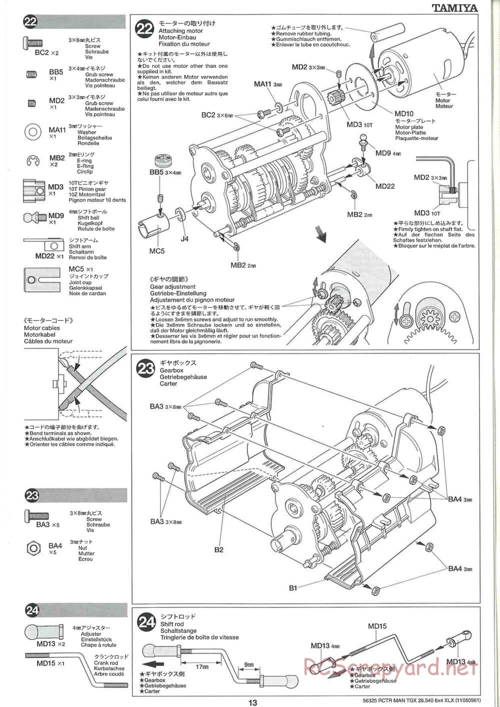 Tamiya - MAN TGX 26.540 6x4 XLX Tractor Truck Chassis - Manual - Page 13