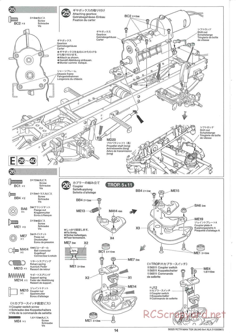 Tamiya - MAN TGX 26.540 6x4 XLX Tractor Truck Chassis - Manual - Page 14