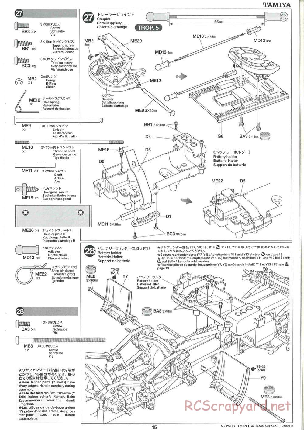 Tamiya - MAN TGX 26.540 6x4 XLX Tractor Truck Chassis - Manual - Page 15