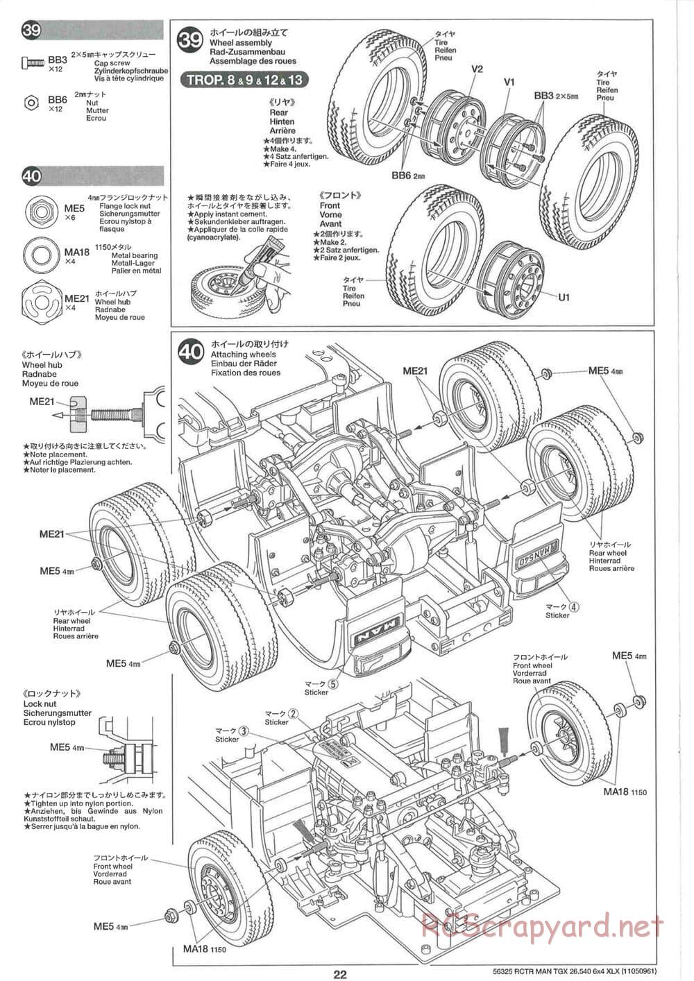Tamiya - MAN TGX 26.540 6x4 XLX Tractor Truck Chassis - Manual - Page 22