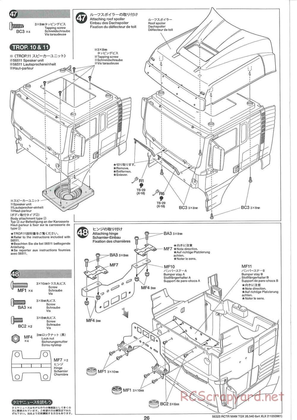 Tamiya - MAN TGX 26.540 6x4 XLX Tractor Truck Chassis - Manual - Page 26
