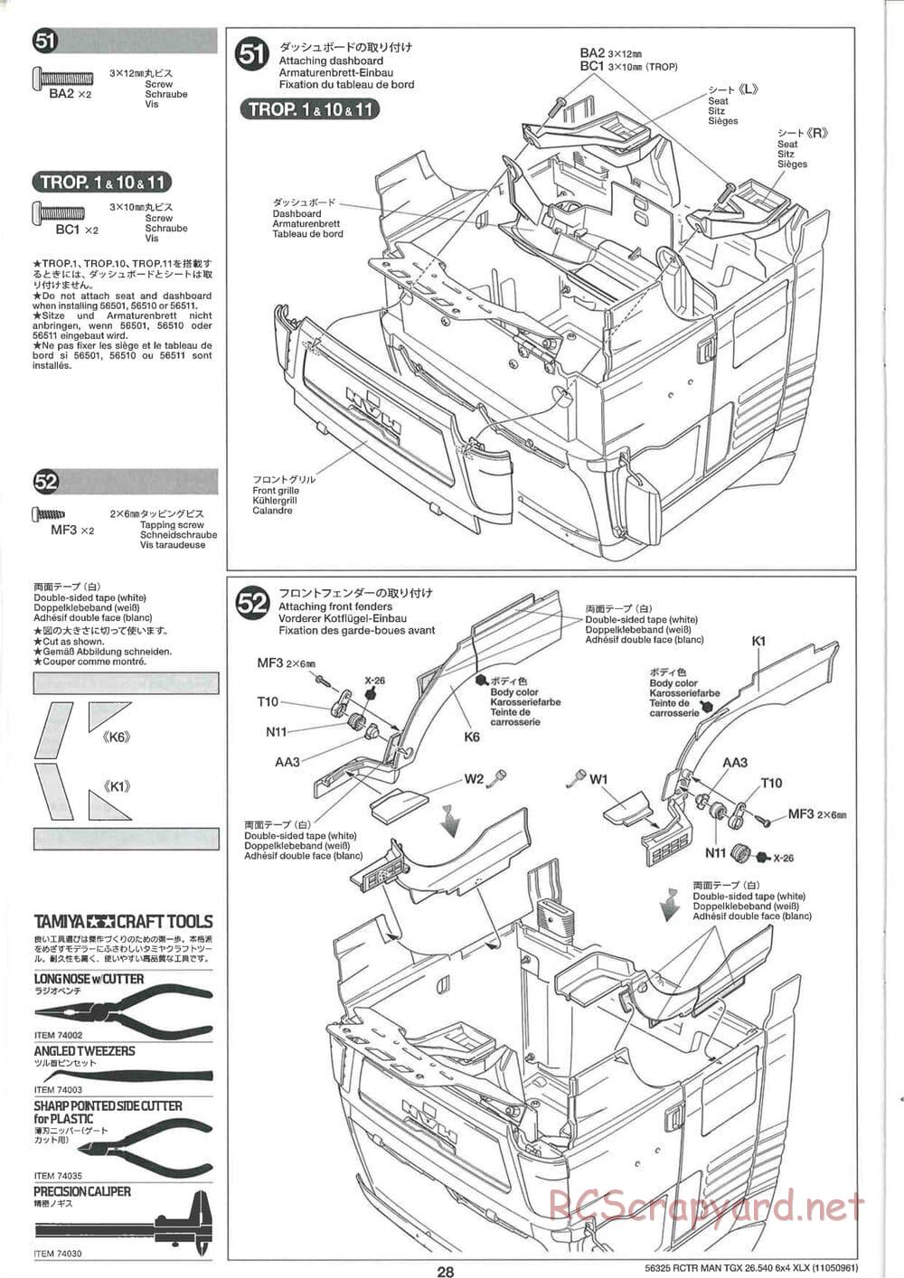 Tamiya - MAN TGX 26.540 6x4 XLX Tractor Truck Chassis - Manual - Page 28