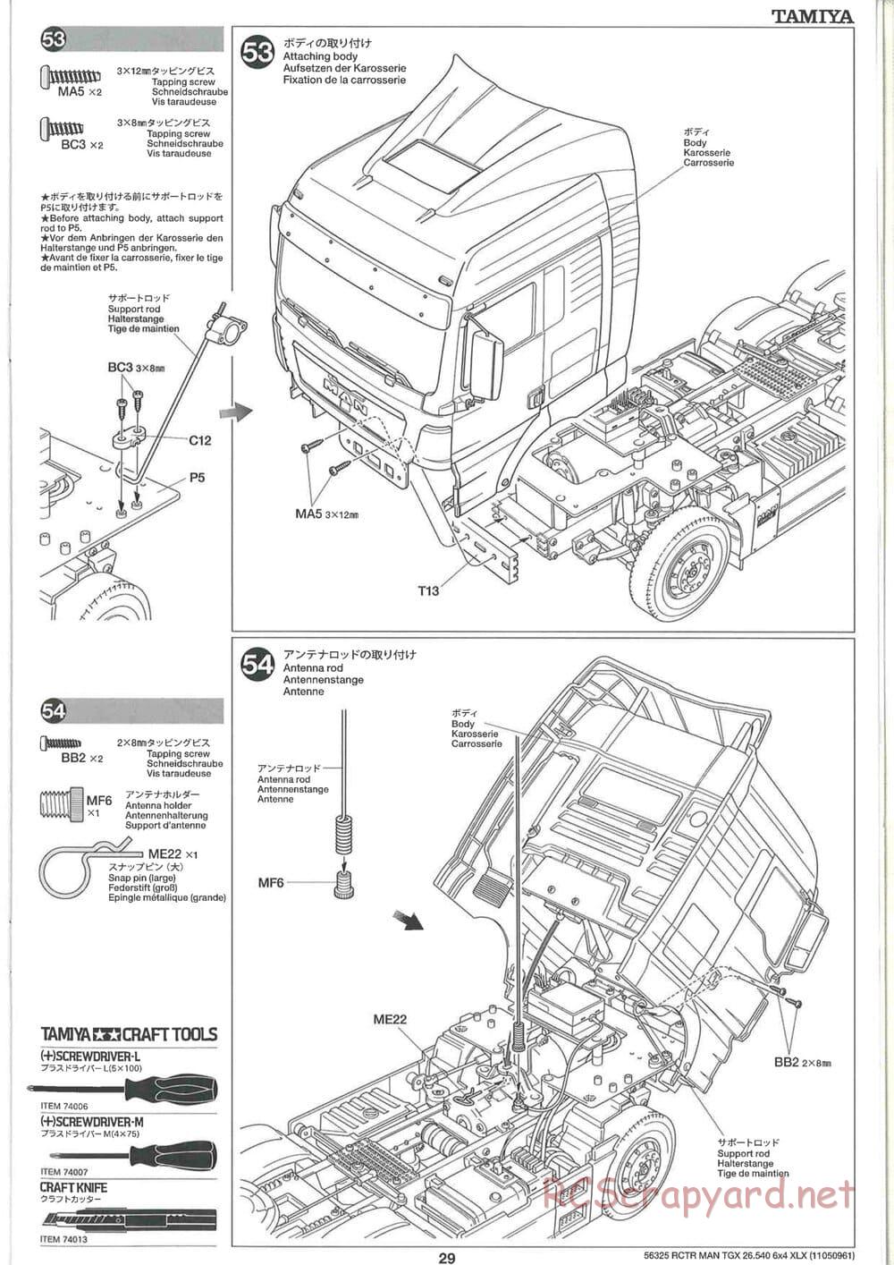 Tamiya - MAN TGX 26.540 6x4 XLX Tractor Truck Chassis - Manual - Page 29