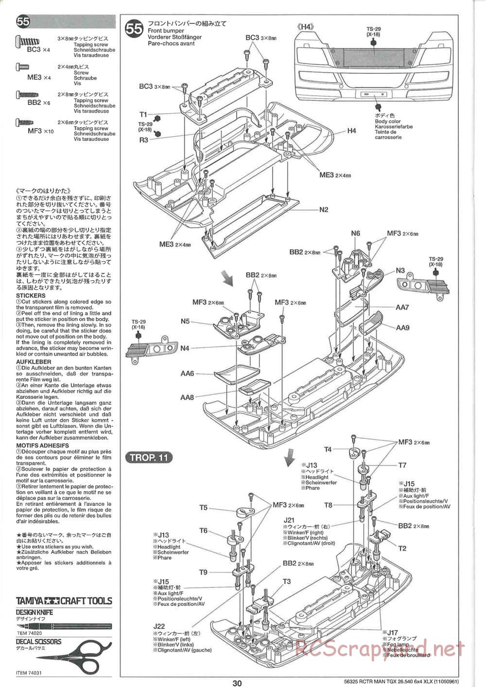 Tamiya - MAN TGX 26.540 6x4 XLX Tractor Truck Chassis - Manual - Page 30