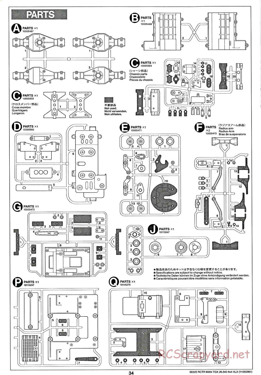 Tamiya - MAN TGX 26.540 6x4 XLX Tractor Truck Chassis - Manual - Page 34