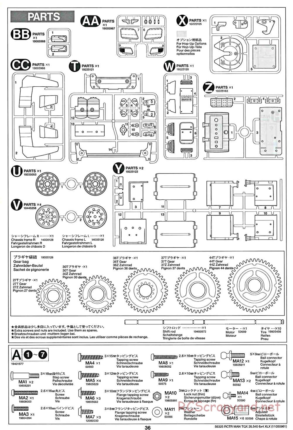 Tamiya - MAN TGX 26.540 6x4 XLX Tractor Truck Chassis - Manual - Page 36