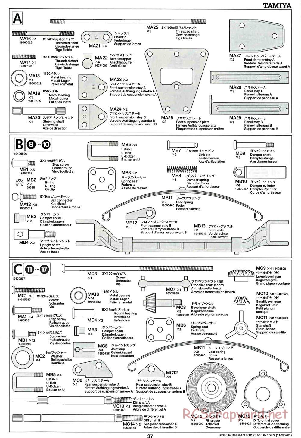 Tamiya - MAN TGX 26.540 6x4 XLX Tractor Truck Chassis - Manual - Page 37