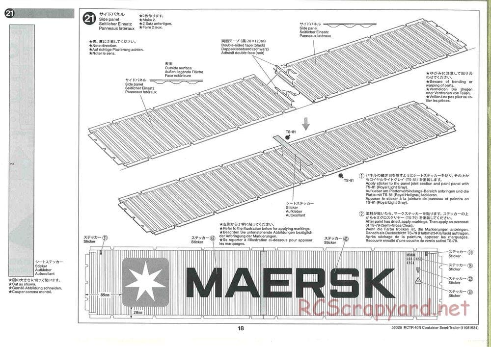Tamiya - Semi Container Trailer Maersk Chassis - Manual - Page 18