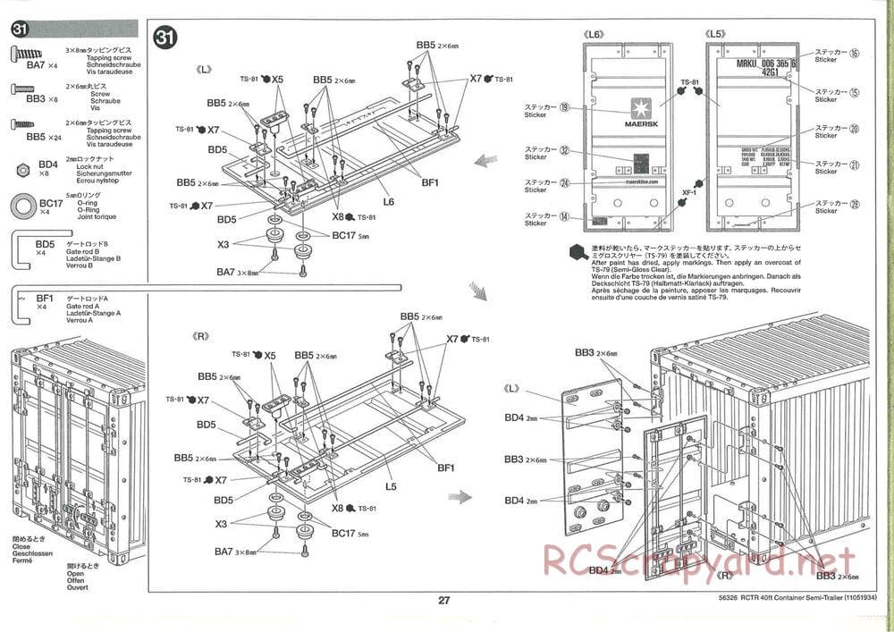 Tamiya - Semi Container Trailer Maersk Chassis - Manual - Page 27
