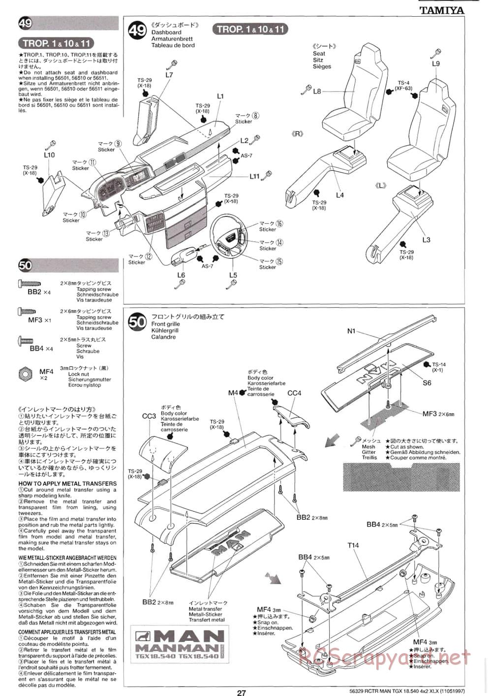 Tamiya - MAN TGX 18.540 4x2 XLX - Manual - Page 27