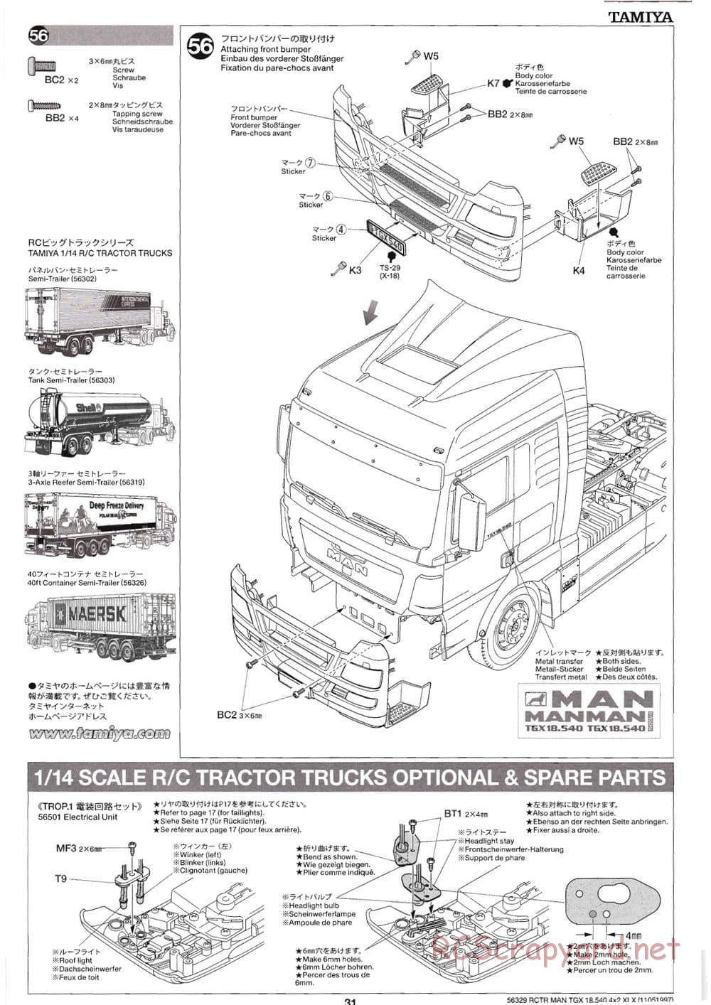 Tamiya - MAN TGX 18.540 4x2 XLX - Manual - Page 31