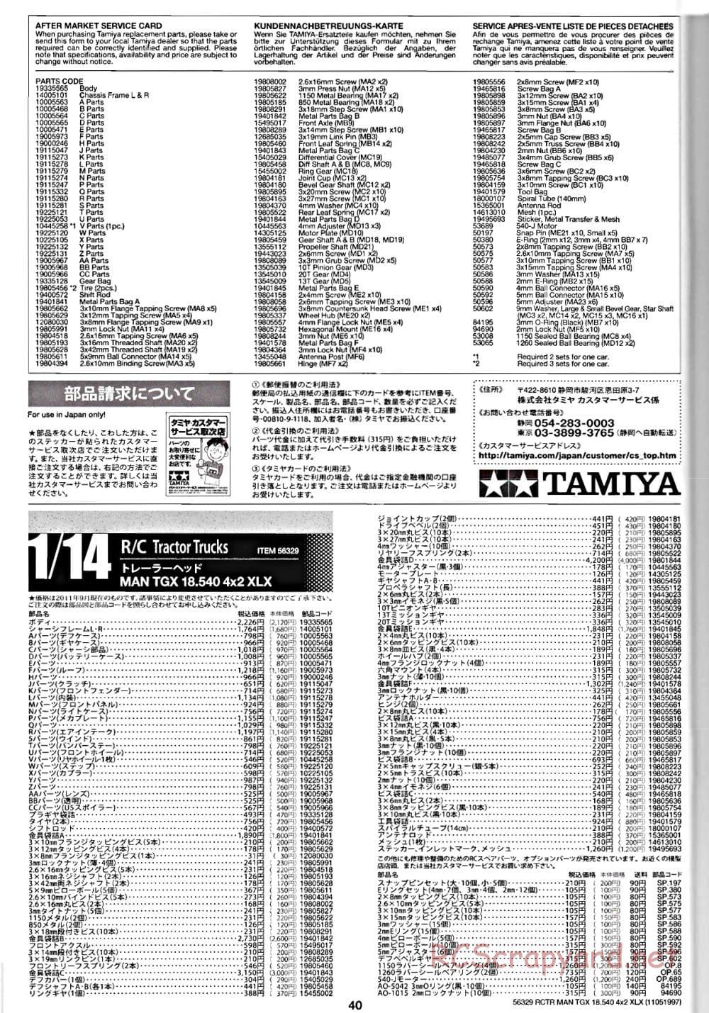 Tamiya - MAN TGX 18.540 4x2 XLX - Manual - Page 40