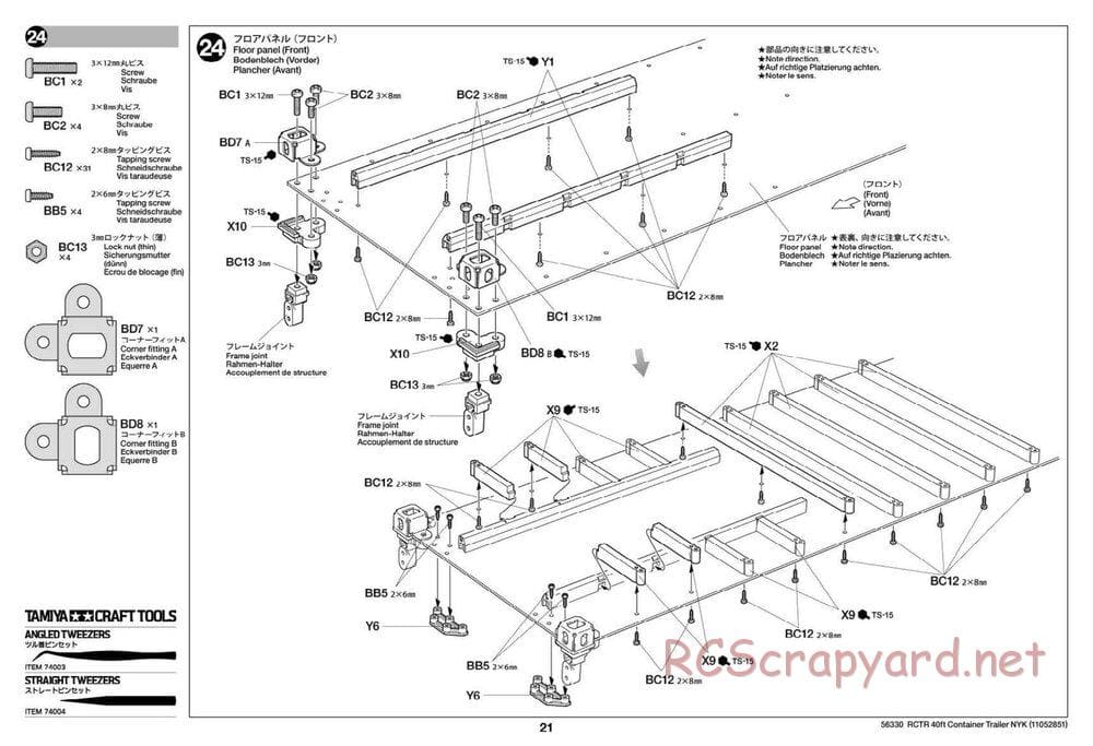 Tamiya - Semi Container Trailer NYK Chassis - Manual - Page 21