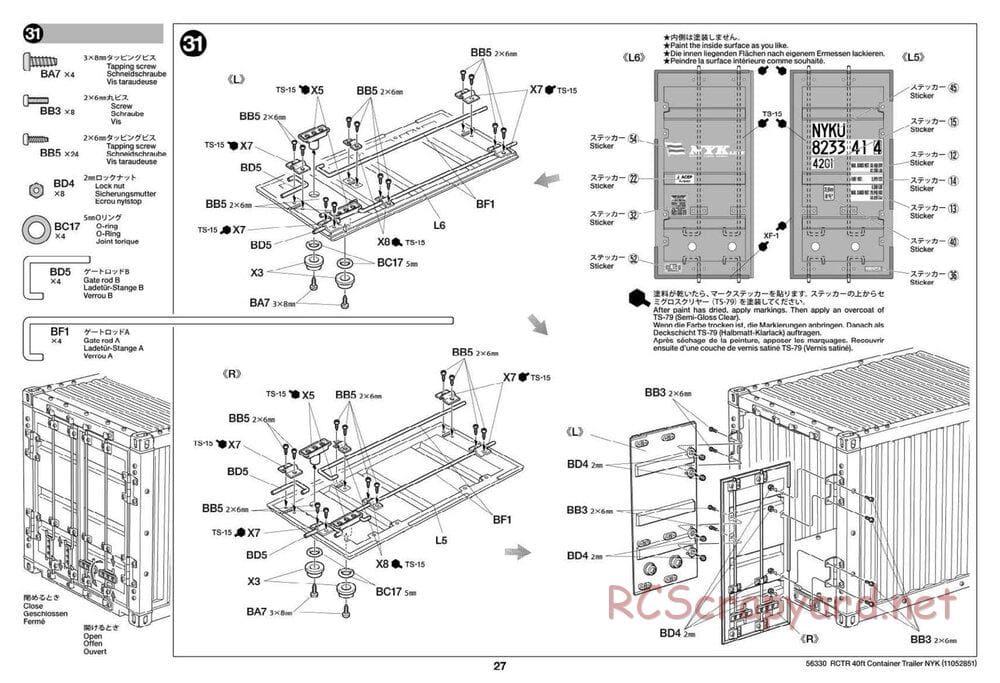 Tamiya - Semi Container Trailer NYK Chassis - Manual - Page 27