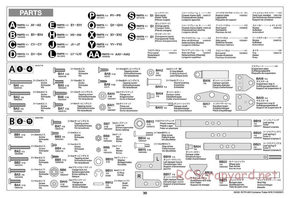 Tamiya - Semi Container Trailer NYK Chassis - Manual - Page 30