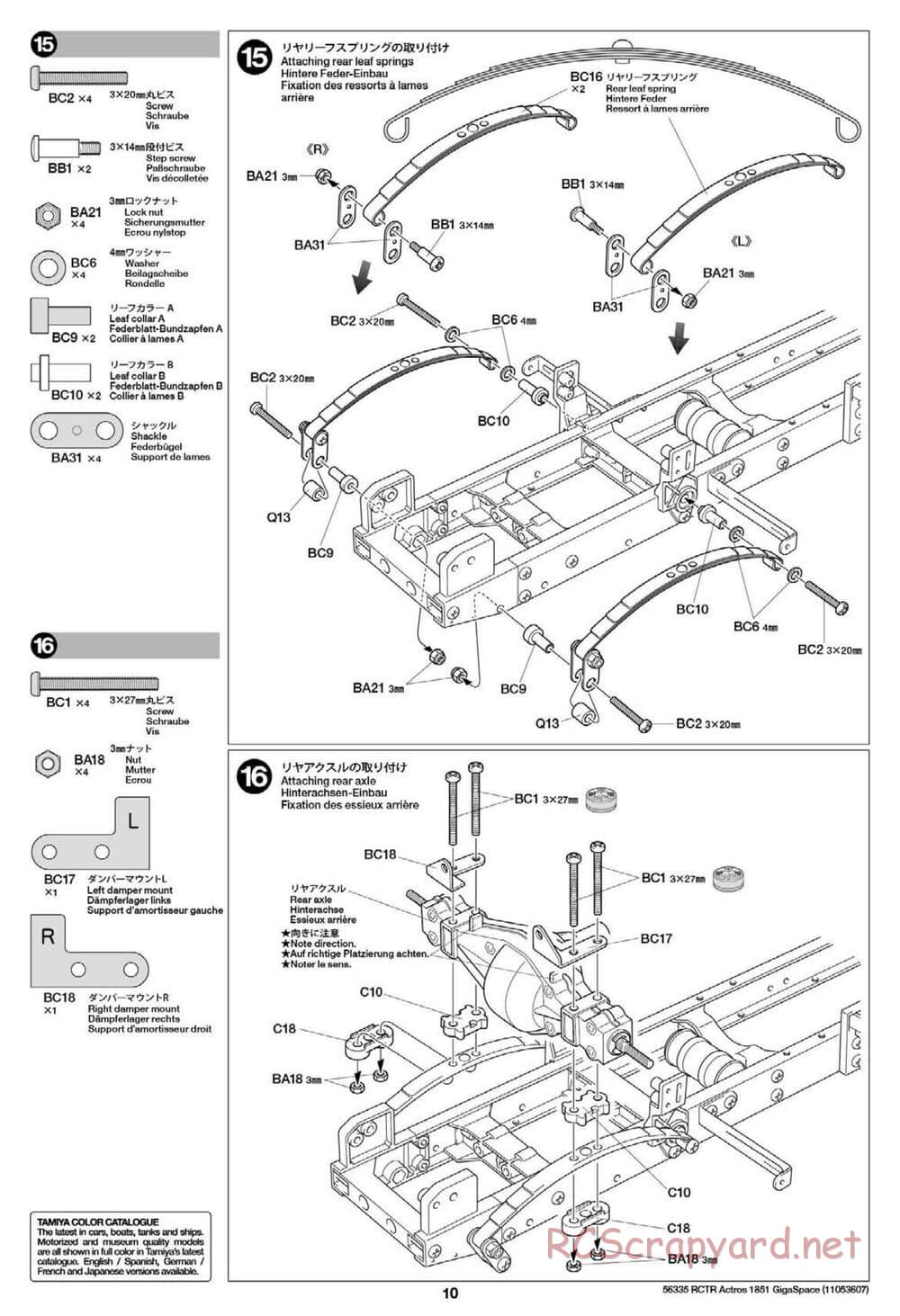 Tamiya - Mercedes-Benz Actros 1851 Gigaspace Tractor Truck Chassis - Manual - Page 10