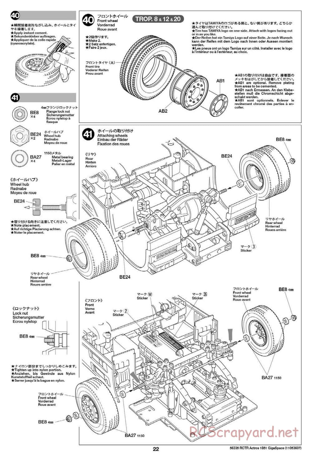 Tamiya - Mercedes-Benz Actros 1851 Gigaspace Tractor Truck Chassis - Manual - Page 22