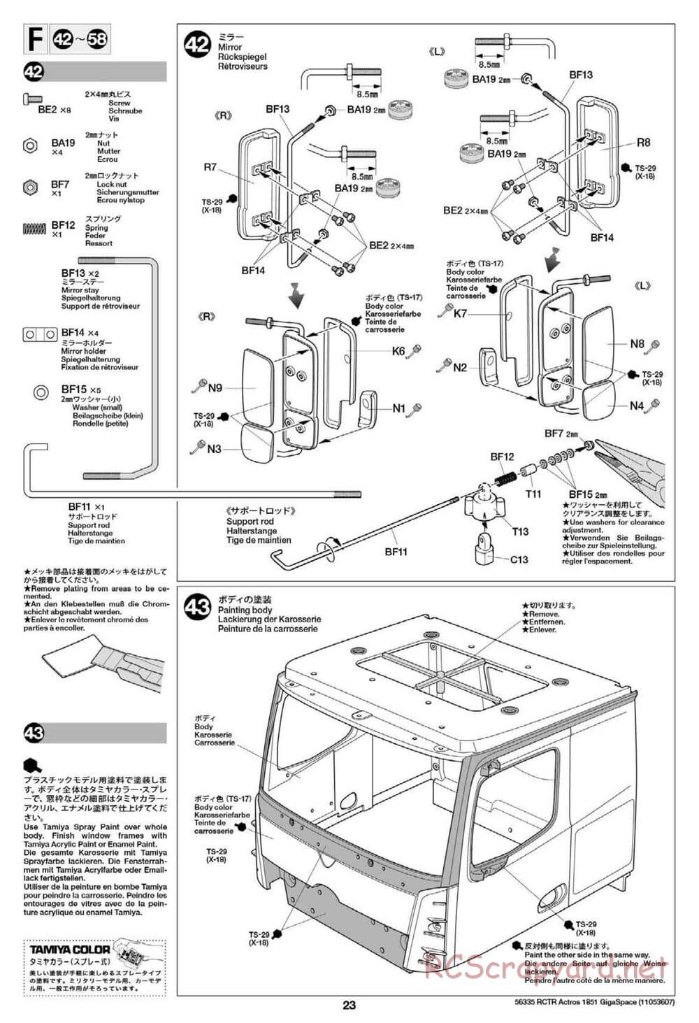 Tamiya - Mercedes-Benz Actros 1851 Gigaspace Tractor Truck Chassis - Manual - Page 23