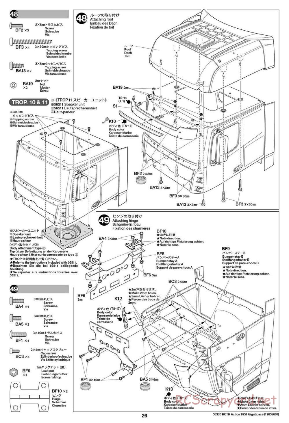 Tamiya - Mercedes-Benz Actros 1851 Gigaspace Tractor Truck Chassis - Manual - Page 26