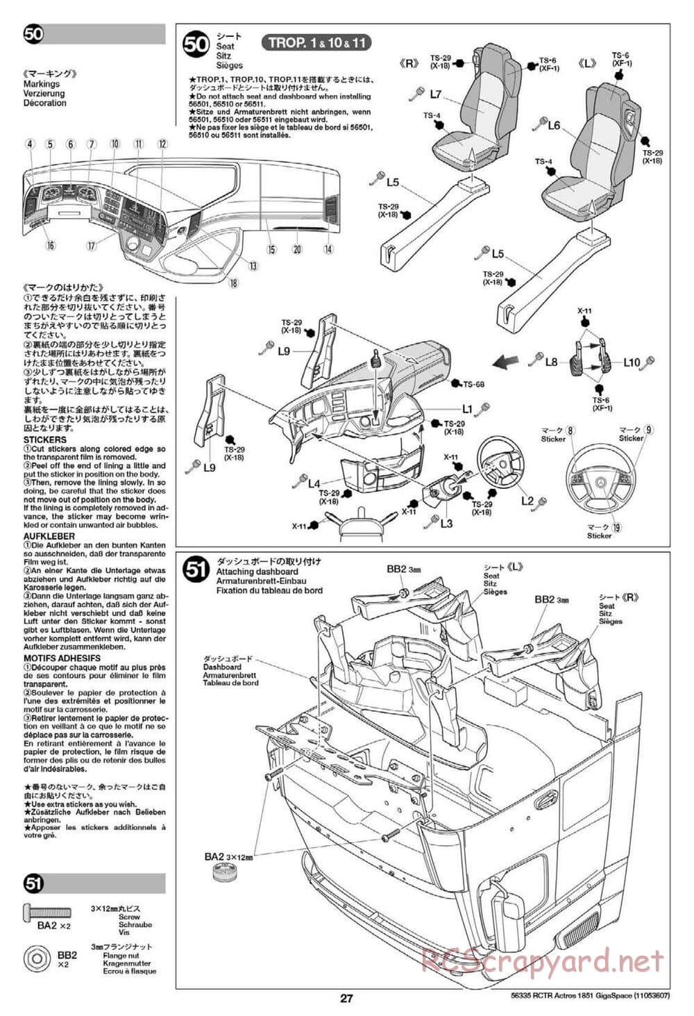Tamiya - Mercedes-Benz Actros 1851 Gigaspace Tractor Truck Chassis - Manual - Page 27
