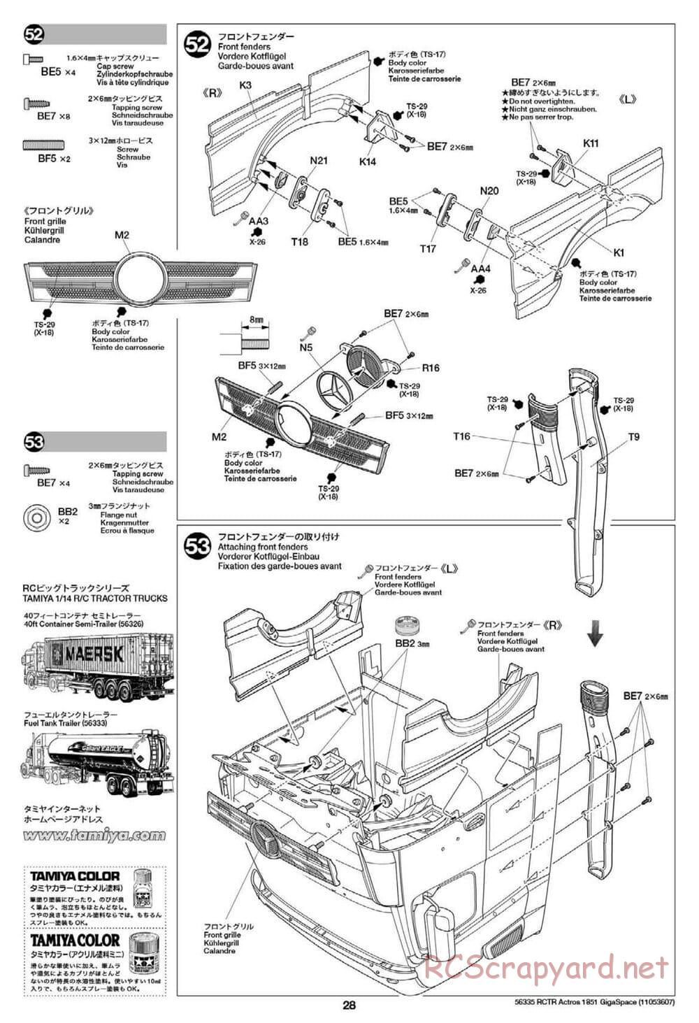 Tamiya - Mercedes-Benz Actros 1851 Gigaspace Tractor Truck Chassis - Manual - Page 28