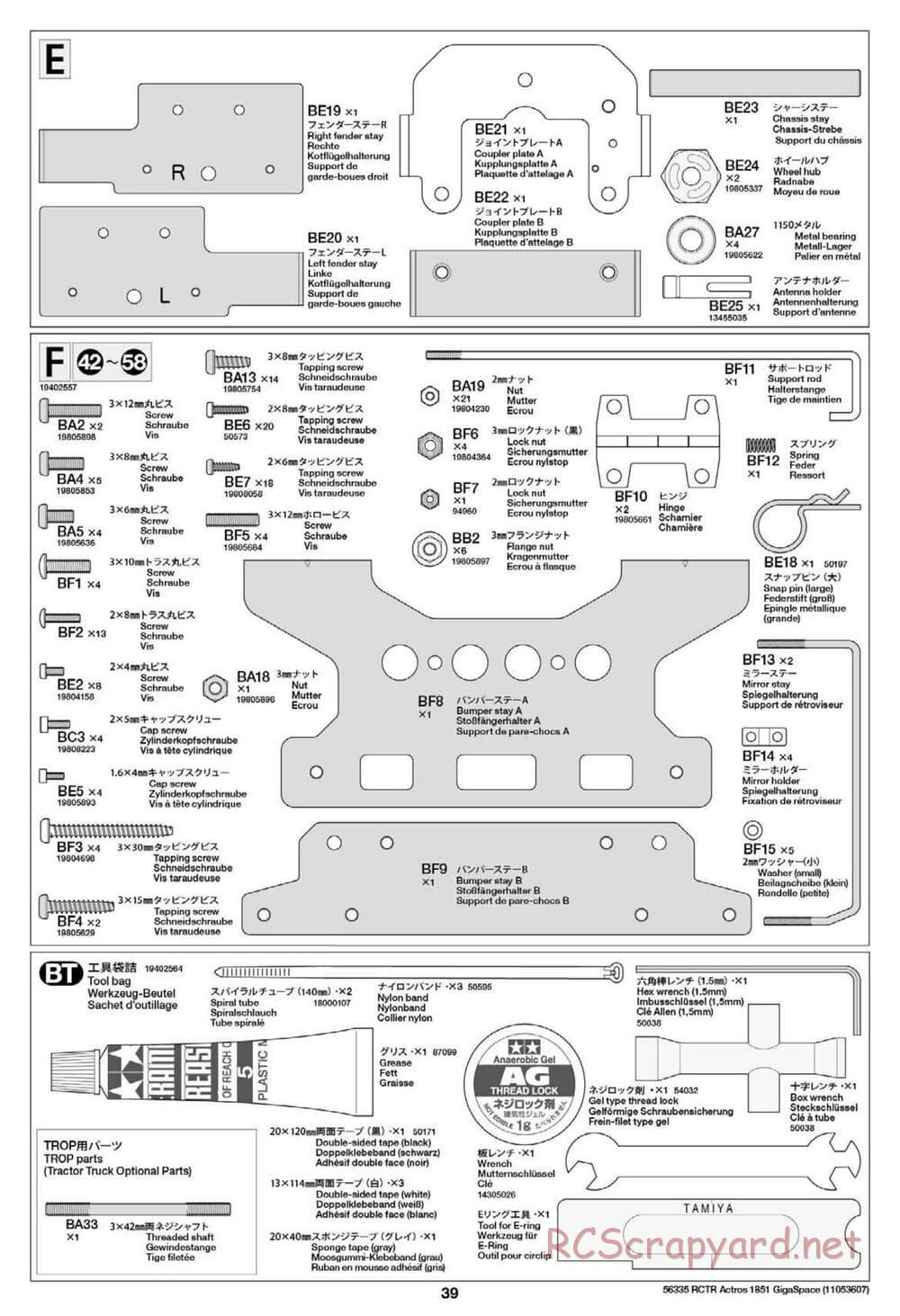 Tamiya - Mercedes-Benz Actros 1851 Gigaspace Tractor Truck Chassis - Manual - Page 39