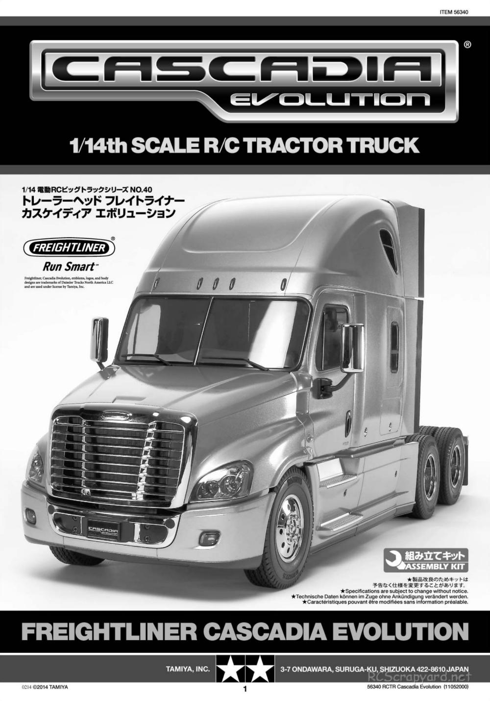 Tamiya - Freightliner Cascadia Evolution Tractor Truck Chassis - Manual - Page 1