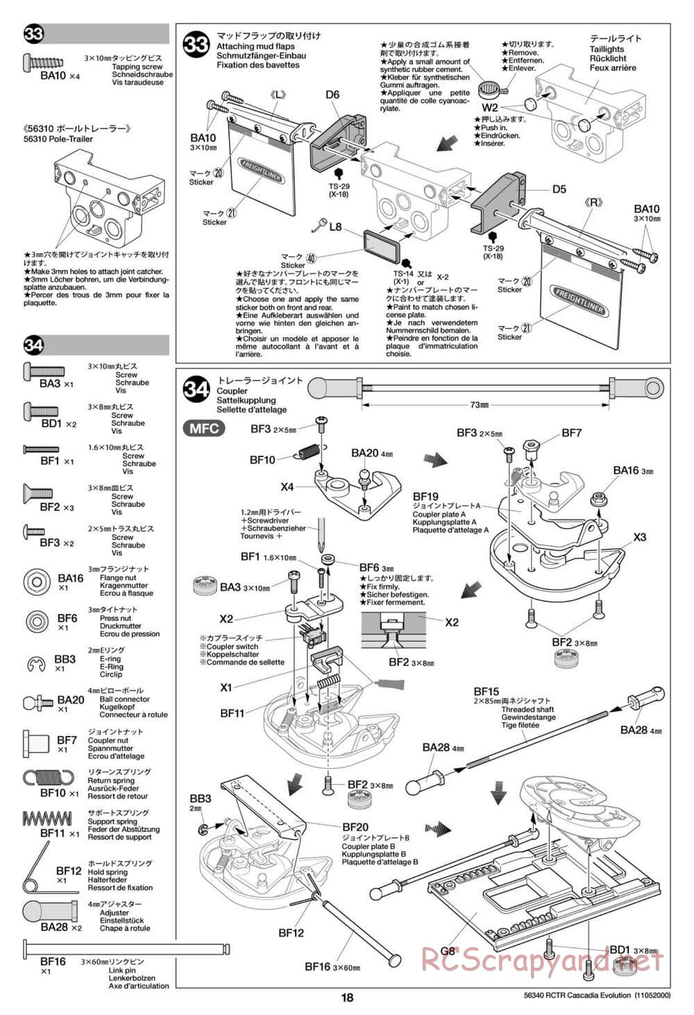 Tamiya - Freightliner Cascadia Evolution Tractor Truck Chassis - Manual - Page 18