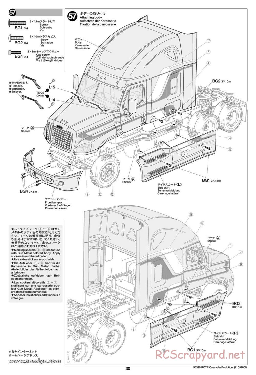 Tamiya - Freightliner Cascadia Evolution Tractor Truck Chassis - Manual - Page 30