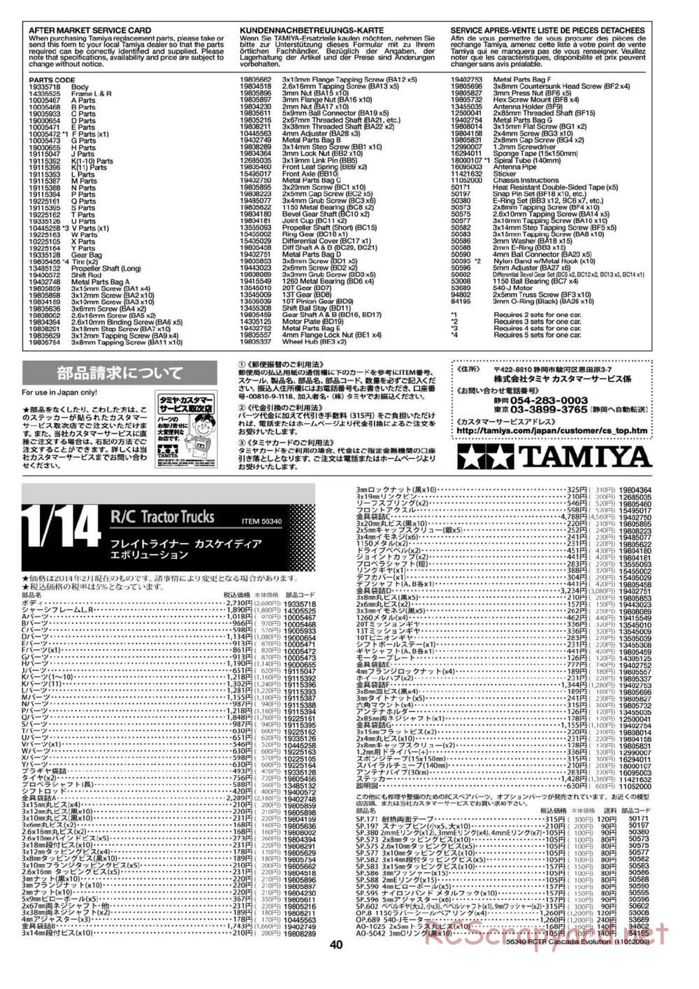 Tamiya - Freightliner Cascadia Evolution Tractor Truck Chassis - Manual - Page 40