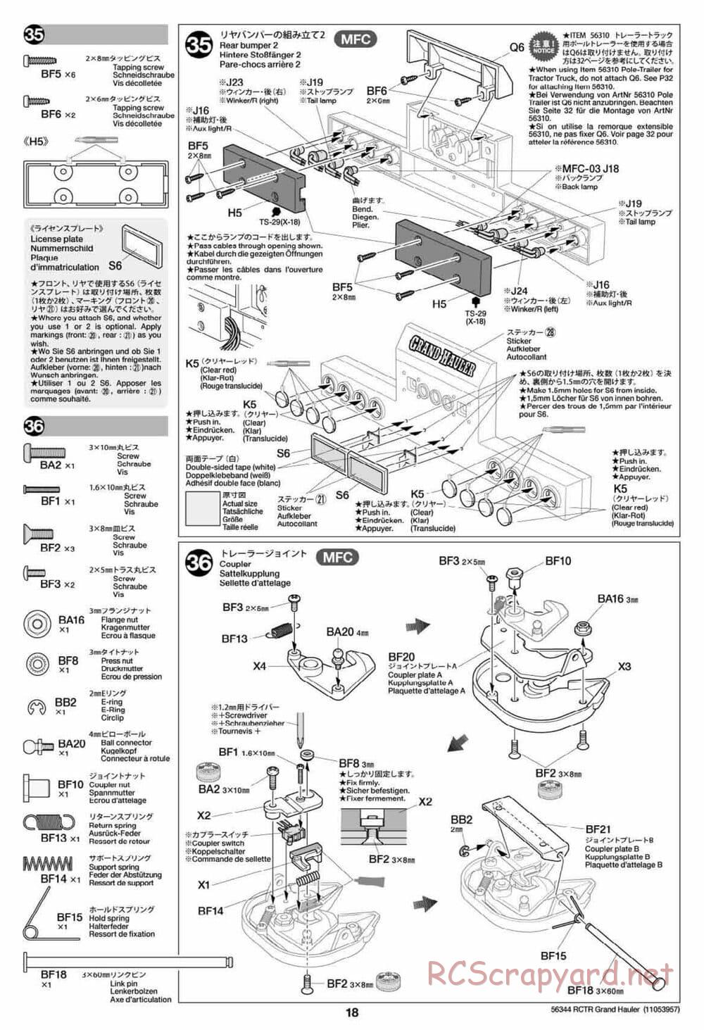 Tamiya - Grand Hauler Tractor Truck Chassis - Manual - Page 18