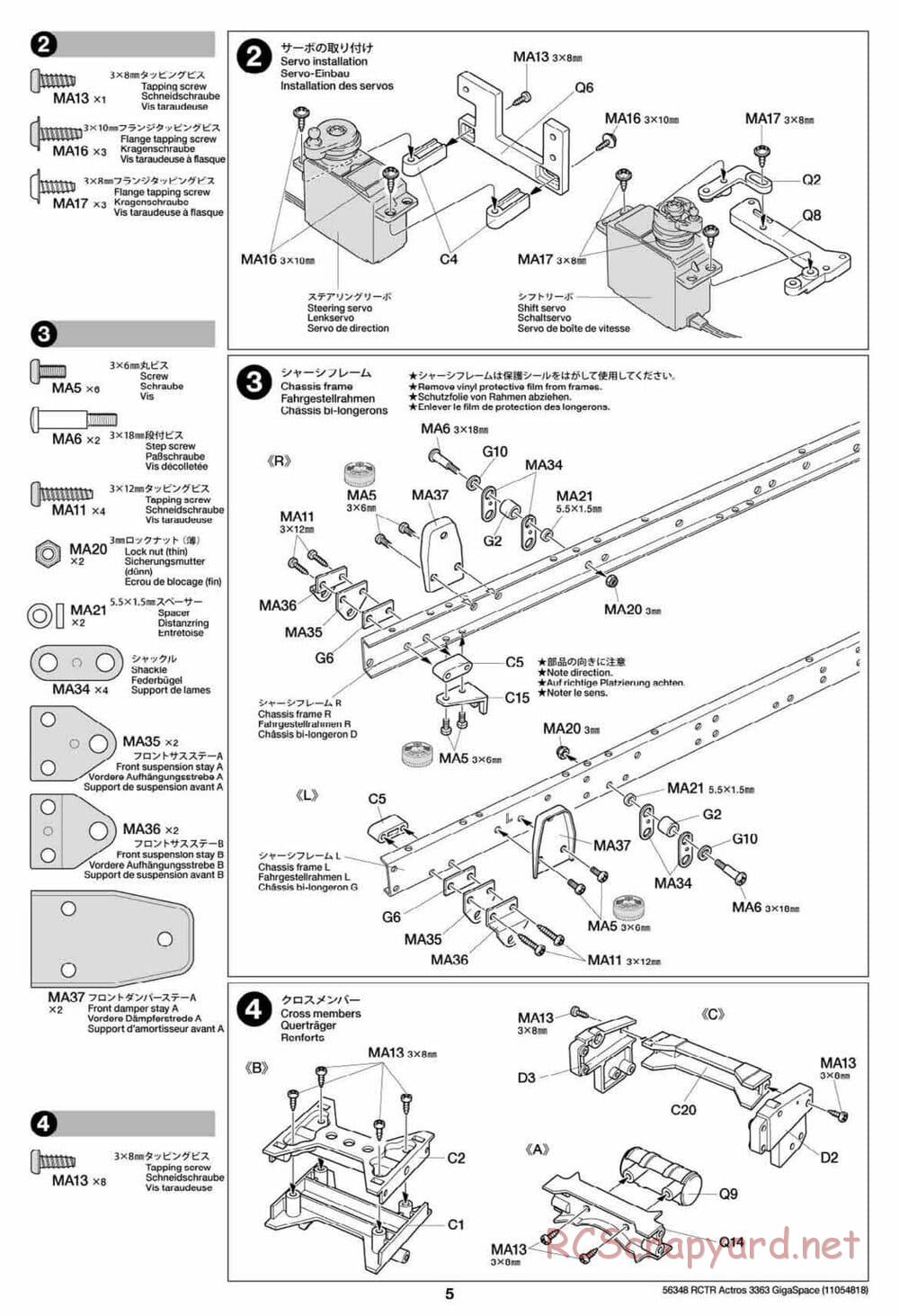Tamiya - Mercedes-Benz Actros 3363 6x4 GigaSpace Tractor Truck Chassis - Manual - Page 5
