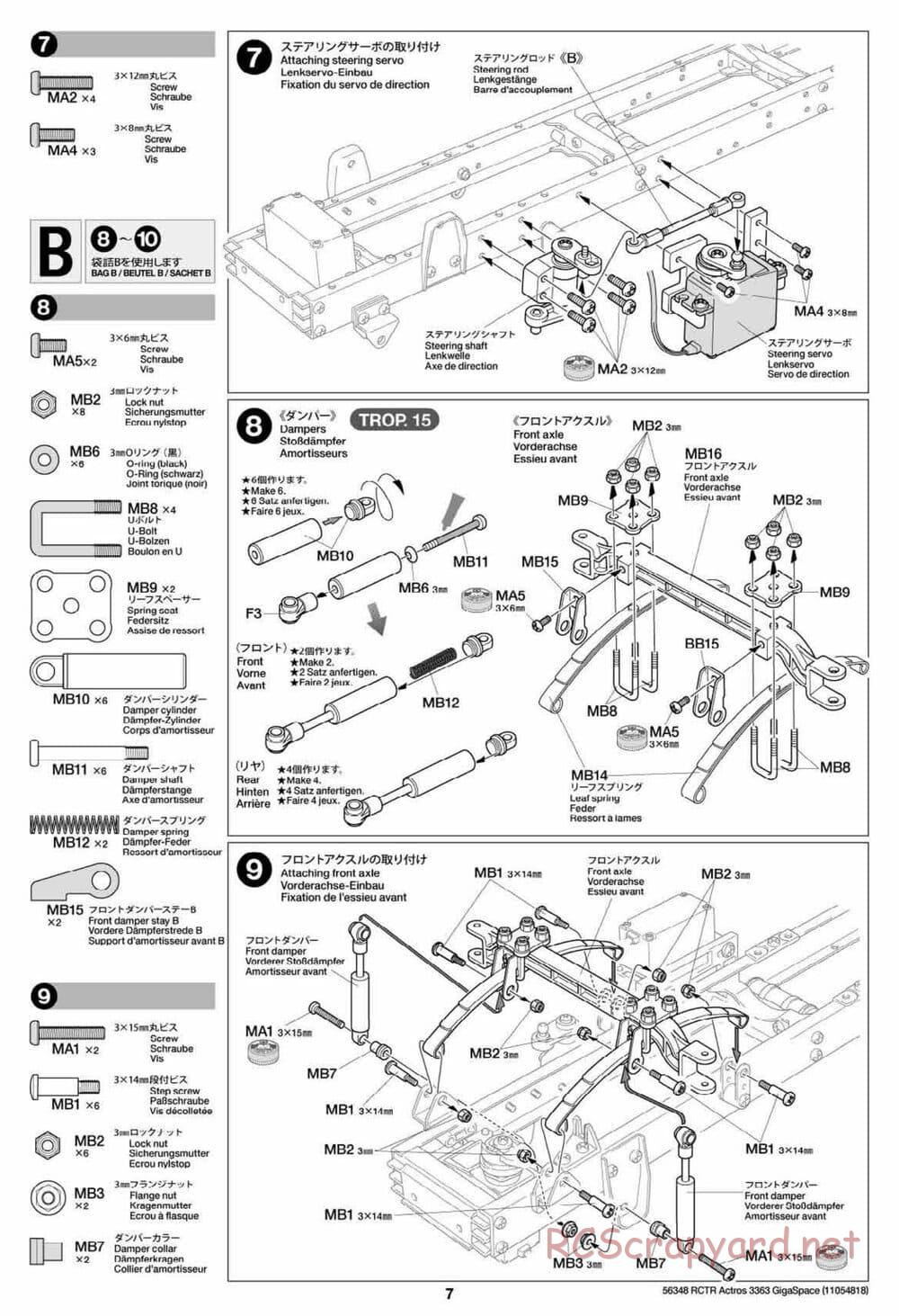 Tamiya - Mercedes-Benz Actros 3363 6x4 GigaSpace Tractor Truck Chassis - Manual - Page 7