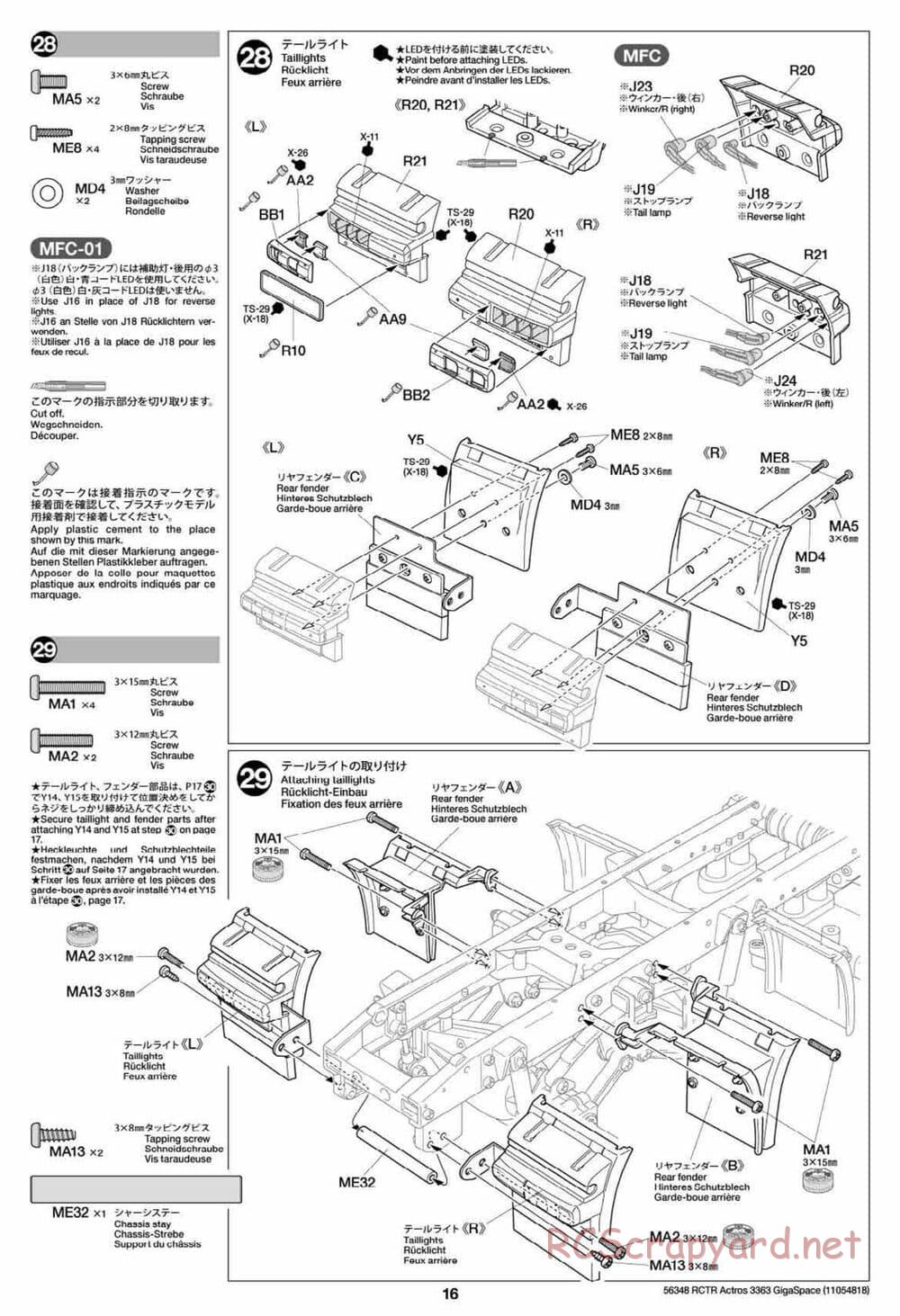 Tamiya - Mercedes-Benz Actros 3363 6x4 GigaSpace Tractor Truck Chassis - Manual - Page 16